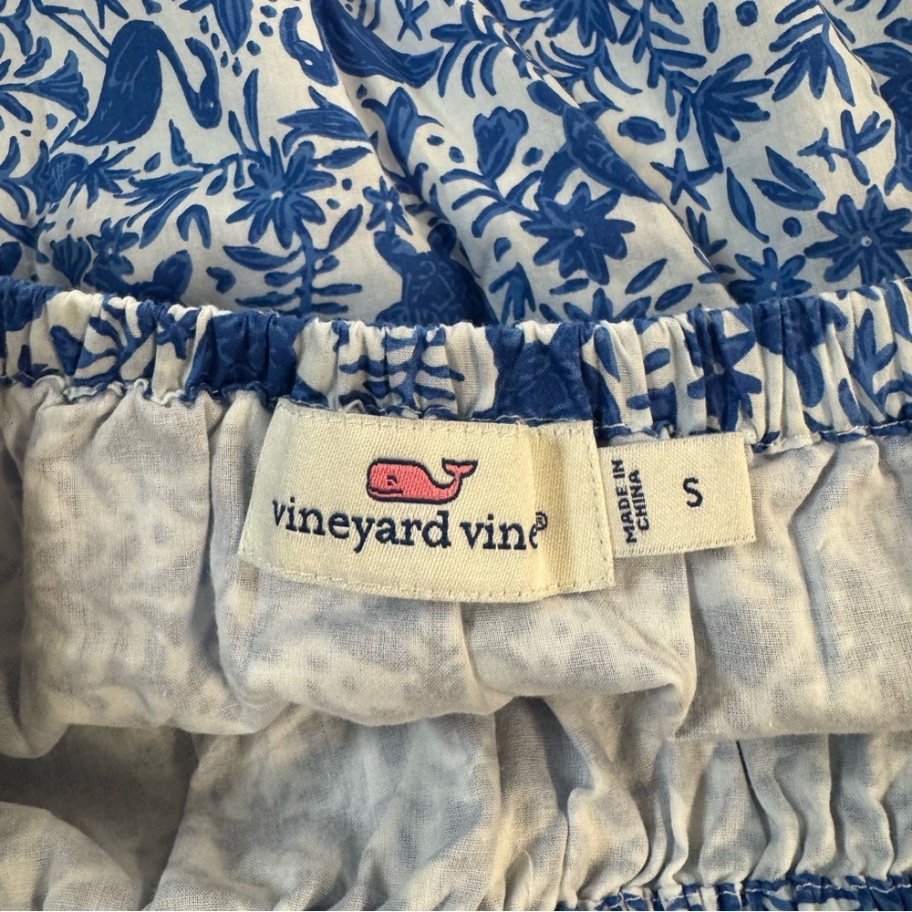 Vineyard Vines Romper Size Small Blue White Tropical Print Flamingos Turtles - Picture 10 of 10
